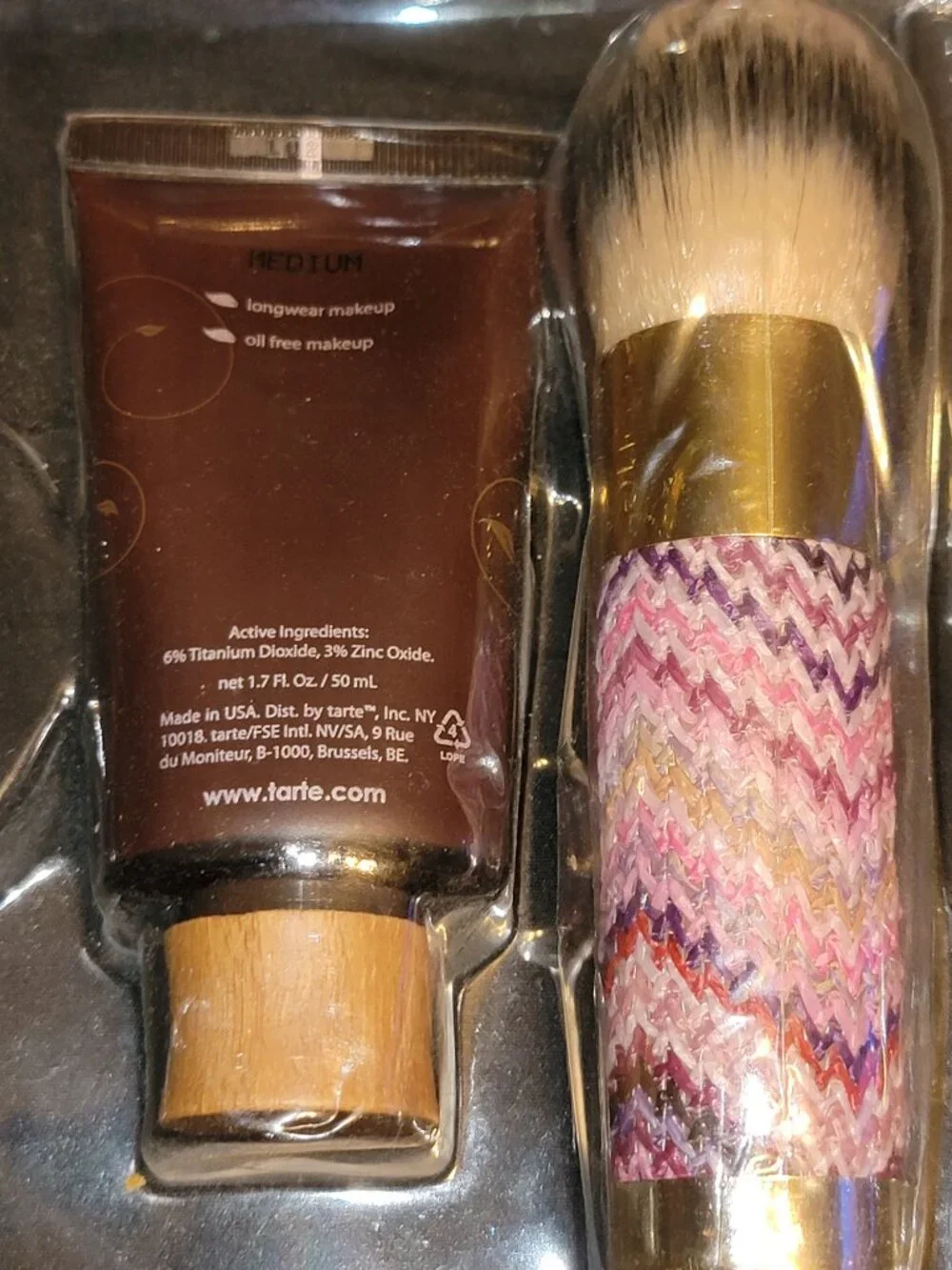 New tarte Amazonian Clay 12-Hour Full Coverage Foundation | Medium Kabuki Brush